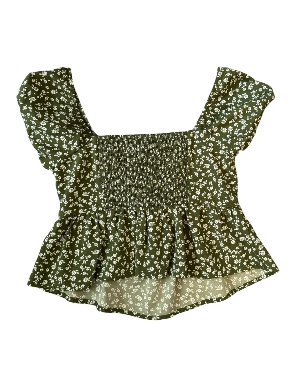 PacSun Olive Green Floral Tie-Front Peplum Crop Top - Picture 2 of 7